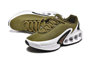 Pair of olive green Nike Air Max DN sneakers viewed from above and at an angle.