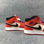 Pair of orange-pink and cream high-top sneakers displayed from the outer sides.