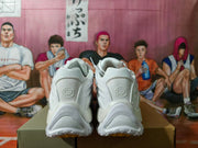 Rear view of white sneakers with G-TEK heel markings
