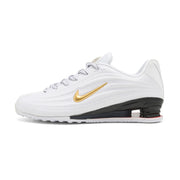 Side profile of white and gold Nike Shox Z R2 sneakers