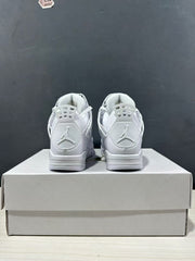 Rear view of the white sneaker pair showing padded collars, heel pull tabs, and raised Jordan logos.