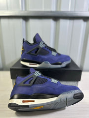 Jordan Air Jordan 4 sneaker shown from the side and outsole, highlighting the grey traction pattern and heel cushioning window.