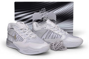 White and silver Nike Sabrina 4 shoes displayed with a shoe box