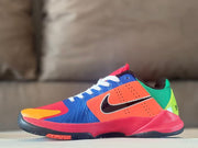 Opposite side view showing the blue, orange, green, and red shoe panels