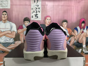 Rear view showing the lavender heel panels and soles