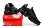 Black Nike Air Max Waffle SP sneakers displayed with a red shoe box; the box label shows a sample size.