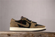 Side profile showing the brown Swoosh on a black side panel.