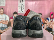 Rear view of black and gray PUMA sneakers showing heel details