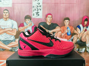 Side view showing the pink textured upper, black swoosh, black heel detail, and sculpted sole