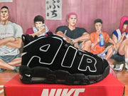 Side profile showing large outlined AIR lettering, black upper construction and visible cushioning elements.