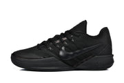 Side profile of a black shoe showing its Swoosh and low-cut shape