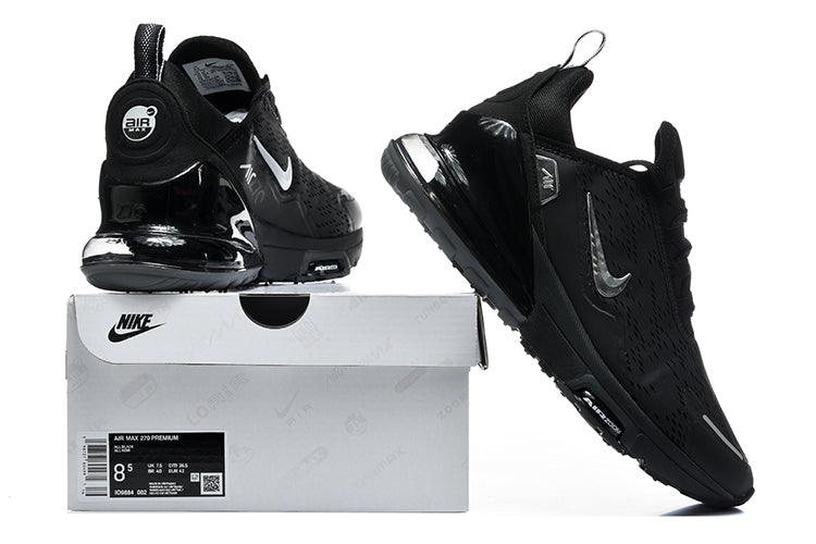Black Nike Air Max 270 Premium sneakers displayed with a box labeled size EU 40.