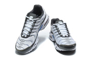 Pair of Nike Air Max Plus sneakers shown from the front and above.