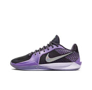 Black and purple Nike Sabrina 2 basketball sneaker with a silver Swoosh, patterned side panels, and Sabrina signature detail on the midsole.