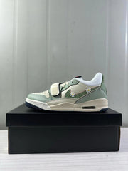 Side profile highlighting the cream midsole, mint green panels, perforated toe, and daisy accents.