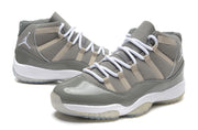 Pair of gray and white high-top sneakers shown from a front three-quarter angle.