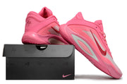 Pink Nike A'ja Wilson 1 shoes shown with a black shoebox.
