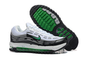 Nike sneakers shown beside an outsole view with green and black tread.