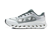 Side profile of a white and gray On sneaker
