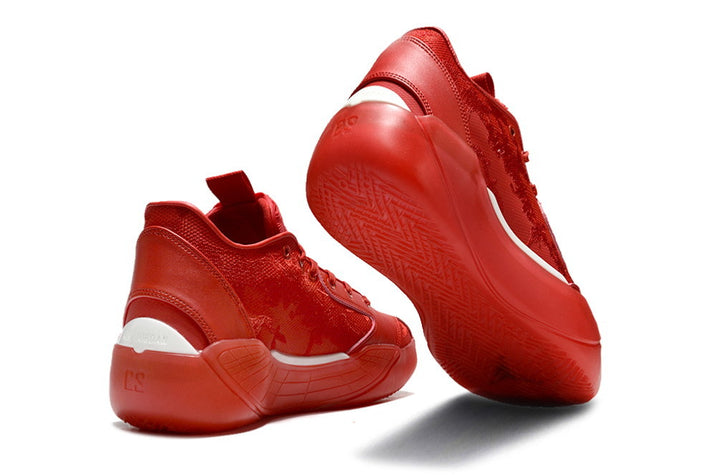Red Jordan Luka 39 shoes shown from the heel and outsole