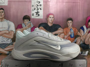 Close side profile highlighting the metallic Nike Swoosh, layered panels, and dark translucent midsole detail.