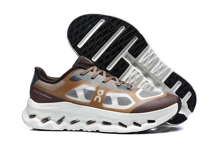 On Cloudtilt Remix sneakers showing the brown and gray upper and outsole