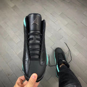 Top view showing black laces, tongue, and perforated lace panel