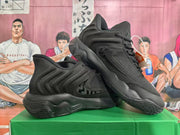 Pair of black Nike basketball shoes shown from the side and at an angle