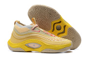 Yellow and cream Nike Anthony Edwards 3 shoes, with outsole view