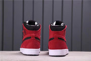 Rear view of the pair showing red heel panels, black collars, and white midsoles.