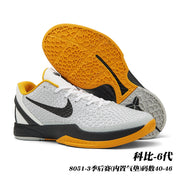 White and gray Nike Kobe 6 style sneakers shown with a yellow patterned outsole; image text identifies style 8051-3 and sizes 40-46.