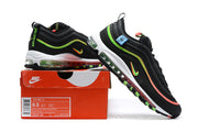 Nike Air Max 97 sneakers displayed with a shoe box whose label shows size US Men 8.5 and style code CZ5607-001.