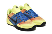 Pair of yellow, blue, and orange Nike Kobe 5 Protro shoes viewed at an angle