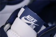 Close-up of the navy tongue label with Nike SB branding.