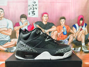 Side view showing perforated black panels, elephant-print trim, visible Air unit, and white outsole.