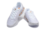 Front and top views of the white and grey Nike Air Max DN SE PRM sneakers.