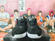 Front view of black lace-up basketball shoes