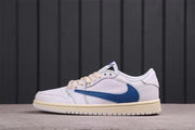 Side profile highlighting the contrasting blue Swoosh on the white upper.