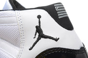 Close-up of the heel area showing visible Jordan branding and stitched white panels.