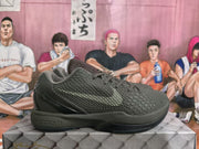 Side profile of a black Nike Zoom sneaker highlighting the textured upper and low-cut basketball design.