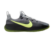 Gray and black Nike LeBron TR1 shoe with a bright yellow-green Swoosh