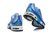 Heel and outsole views of blue Nike Air Max Plus VII sneakers