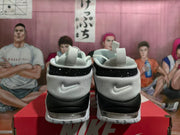 Rear view of Nike Air More Uptempo sneakers showing the heel panels and visible air units.
