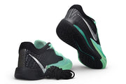 Black and green Nike Sabrina 4 shoes shown from the heel and outsole