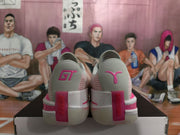 Rear view showing the pink-accented heel structure and GT-style heel markings.