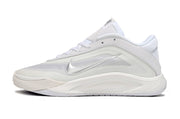 Side view of the white-and-silver Nike A'ja Wilson 1 basketball shoe.