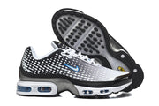 Nike Air Max Plus VII sneakers shown from the side and outsole, highlighting the patterned upper and sole.