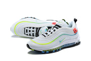 White Nike Air Max 97 sneakers shown from overhead and side angles