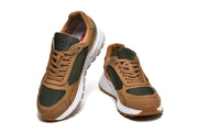Pair of lace-up sneakers shown from the front and top.