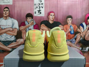Rear view of the yellow Nike basketball shoes